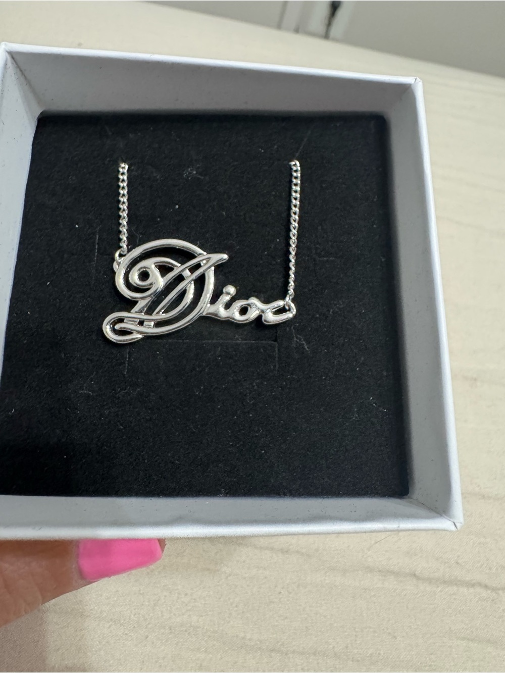 Christian Dior Vintage Cursive Logo Pendant Necklace